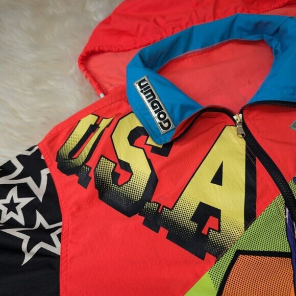 Vintage Goldwin USA Ski Team Windbreaker Comic Book Print All Over Men Large - Picture 6 of 16